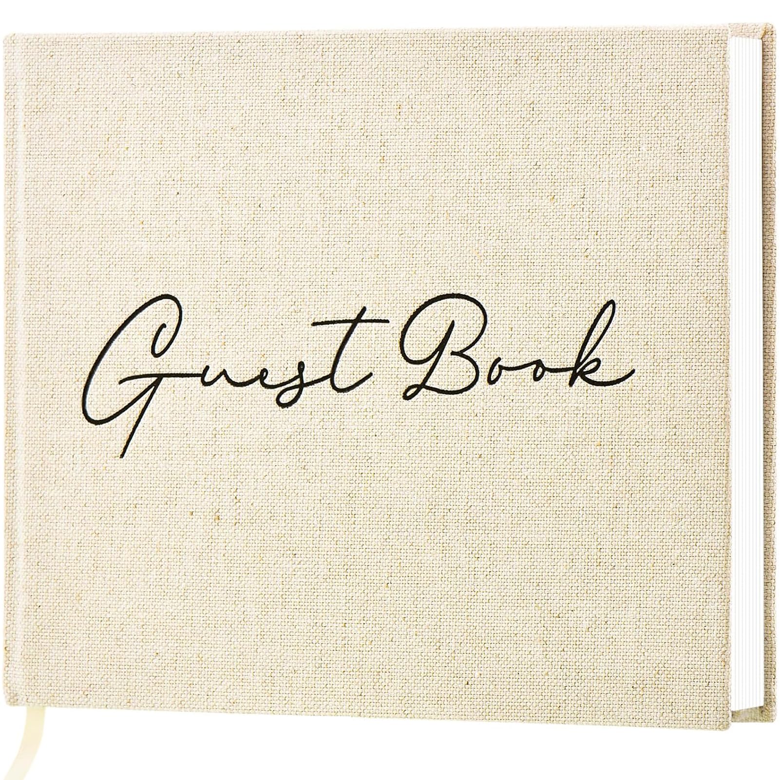 Elegant Wedding Guest Book - Classic Guest Book for Wedding Reception, Baby Shower, Bridal Shower, Birthday & Graduation - 100 Blank Pages for Signatures & Photos - Beige Guest Sign in Book - Perfect for Wedding Memories, Baby Shower Keepsakes & Special Events
