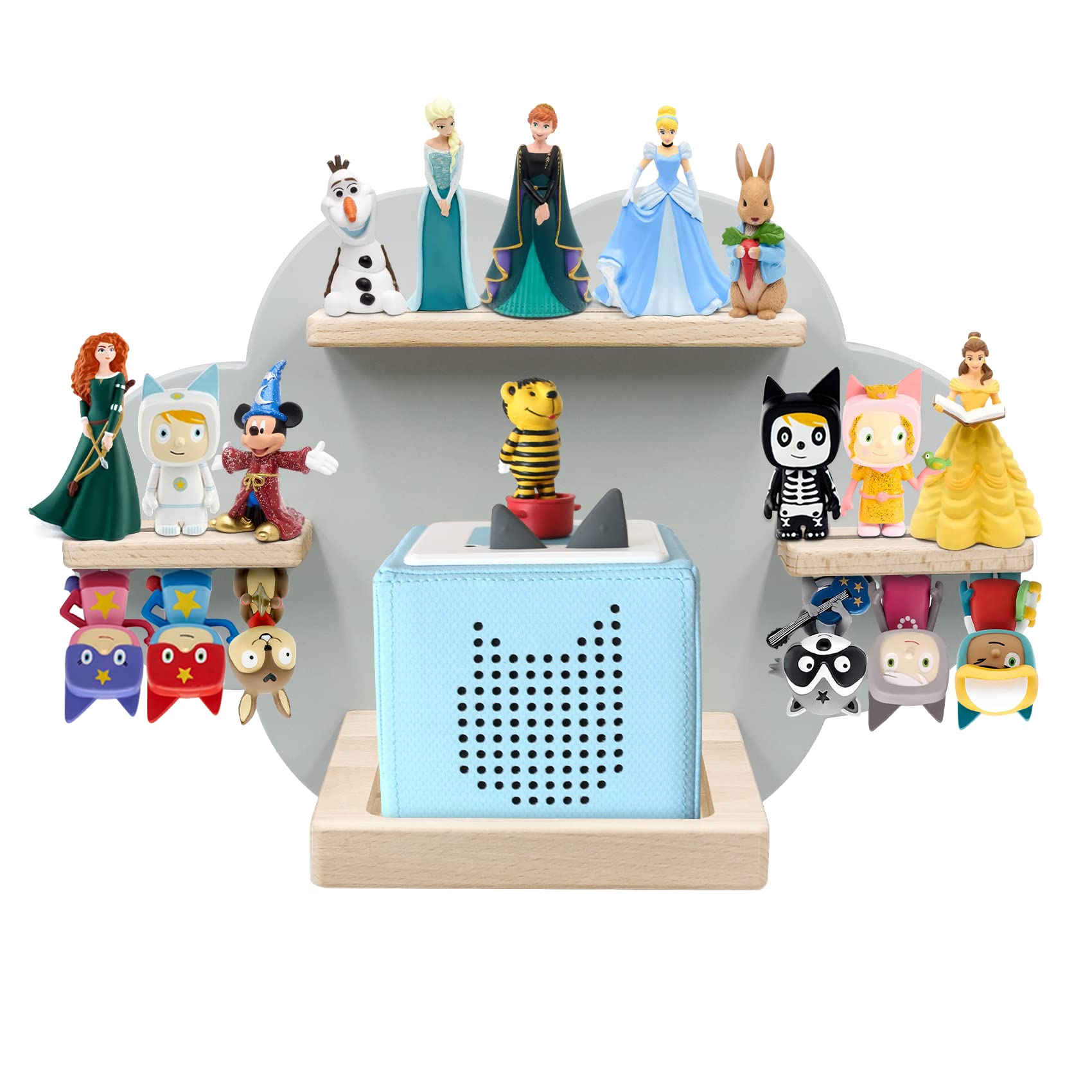 Magnetic Wooden Floating Wall Shelf for Toniebox - Charging Station & Storage Rack Holds 12-18 Tonie Figures - Compatible with Toniebox MP3 Audio Player & Characters - Perfect for Kids Playroom, Bedroom or Nursery Organization