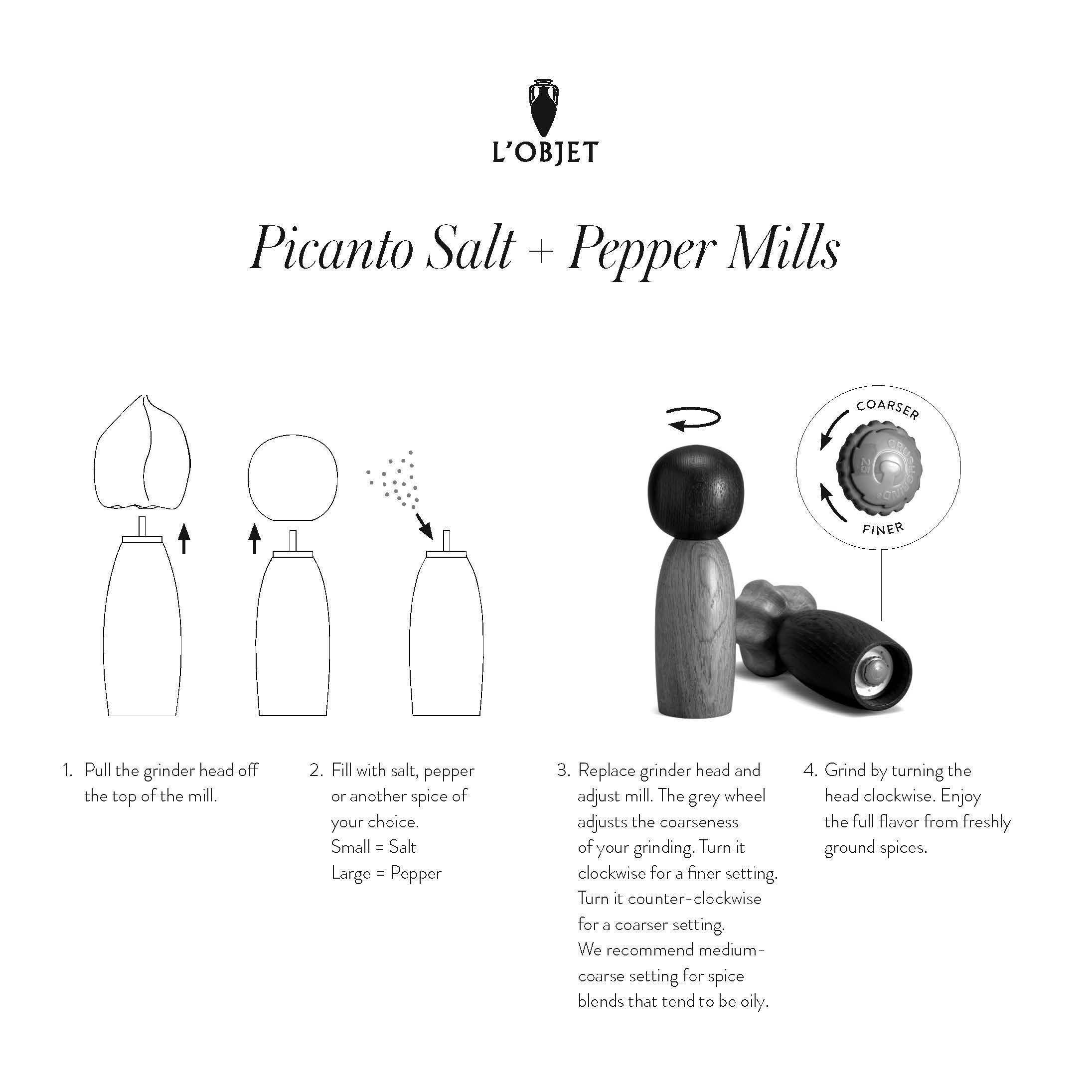 Premium Picanto Salt and Pepper Grinder Set of 2 - Adjustable Ceramic Spice Mill for Kitchen, Dining Table & Gourmet Cooking - Perfect for Home, Restaurant & Gift Giving