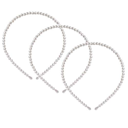 KDDOM 3-Piece White Faux Pearl Rhinestone Headbands for Women & Girls - Elegant Wedding Hair Accessories, Bridal Hair Hoops for Special Occasions & Daily Wear