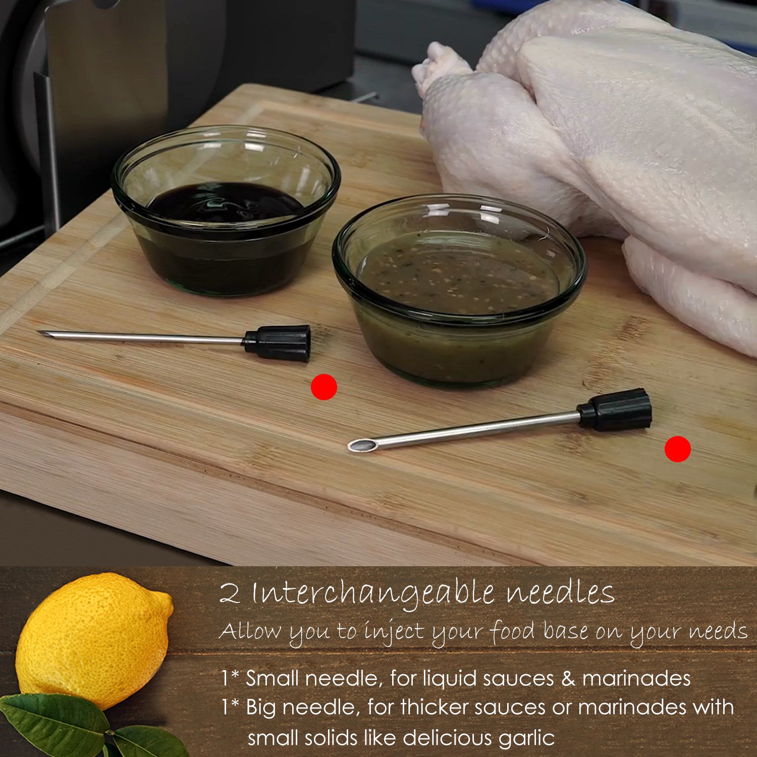 Premium Stainless Steel Meat Injector Kit - 2 Professional Marinade Needles with Measurement Window & Cleaning Brushes - Perfect for BBQ, Grilling, Smoking, and Home Cooking
