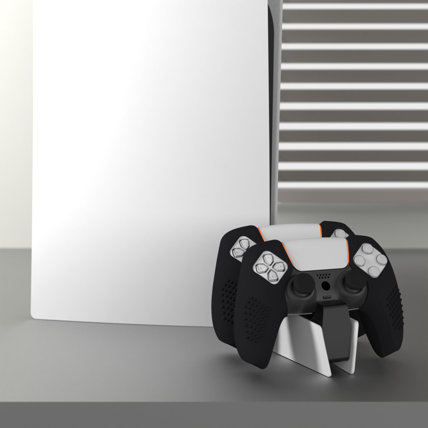 PlayVital PS5 Controller Cover Grip - Anti-Slip Protective Skin Case with 6 Thumb Grips (3D Textured) - Compatible with Charging Dock - Black - Perfect for Gaming, Streaming & Long Play Sessions