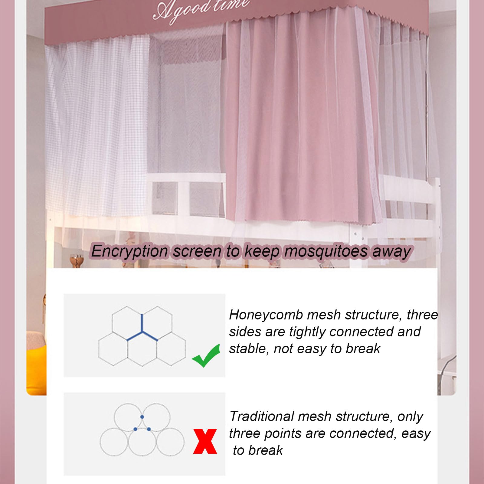 Bunk Bed Canopy with Frame - Breathable Loft Bed Tent Curtains 190x90x110cm for Top Bunk - Dorm Room Privacy Curtain for Girls & College Students - Perfect for Bedroom Decor & Sleep Privacy
