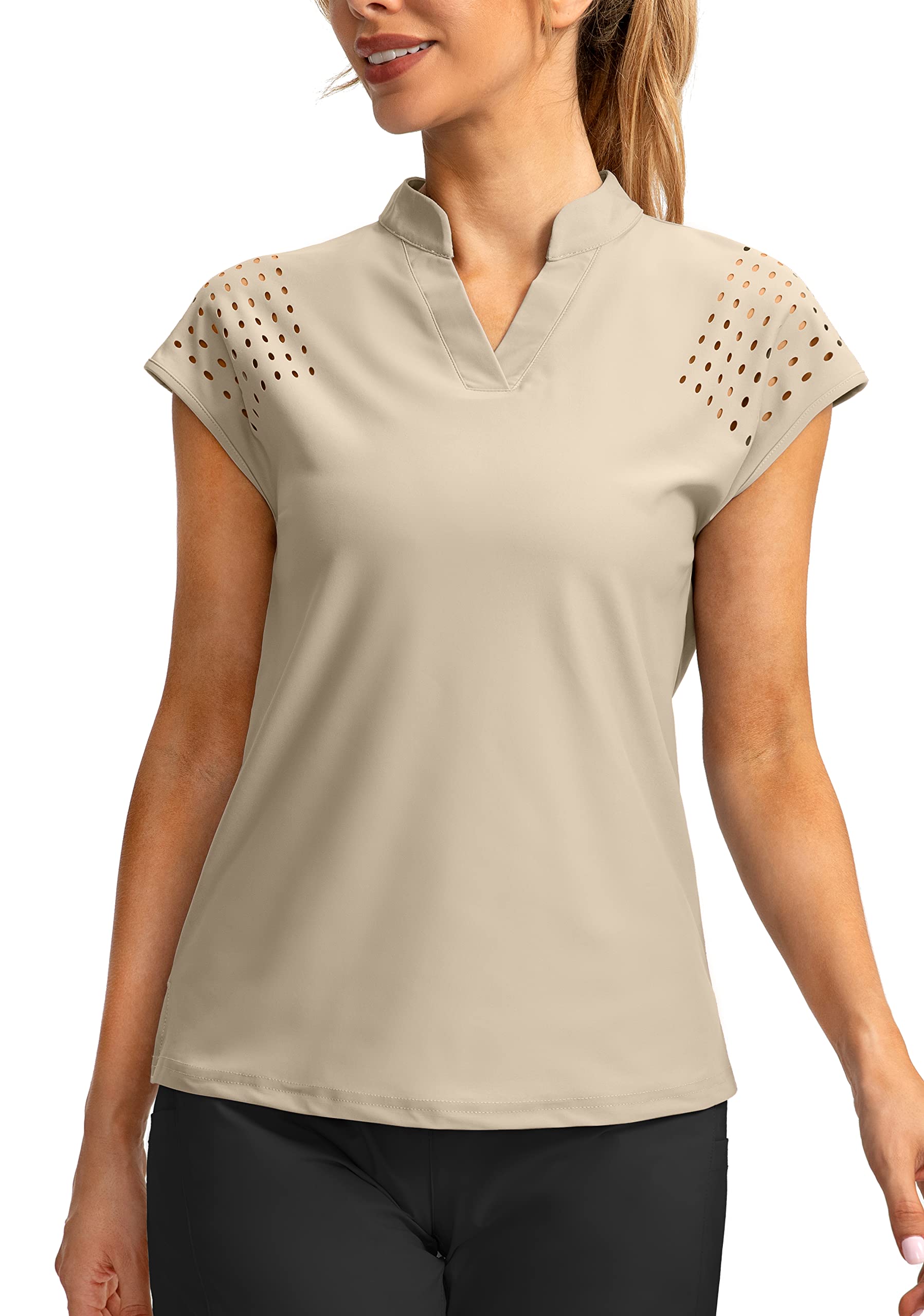 Soothfeel Women's Lightweight Quick-Dry V-Neck Polo Golf Shirt - Breathable Cap Sleeve Tennis & Workout Top for Women | Perfect for Golf, Tennis, Gym & Casual Wear