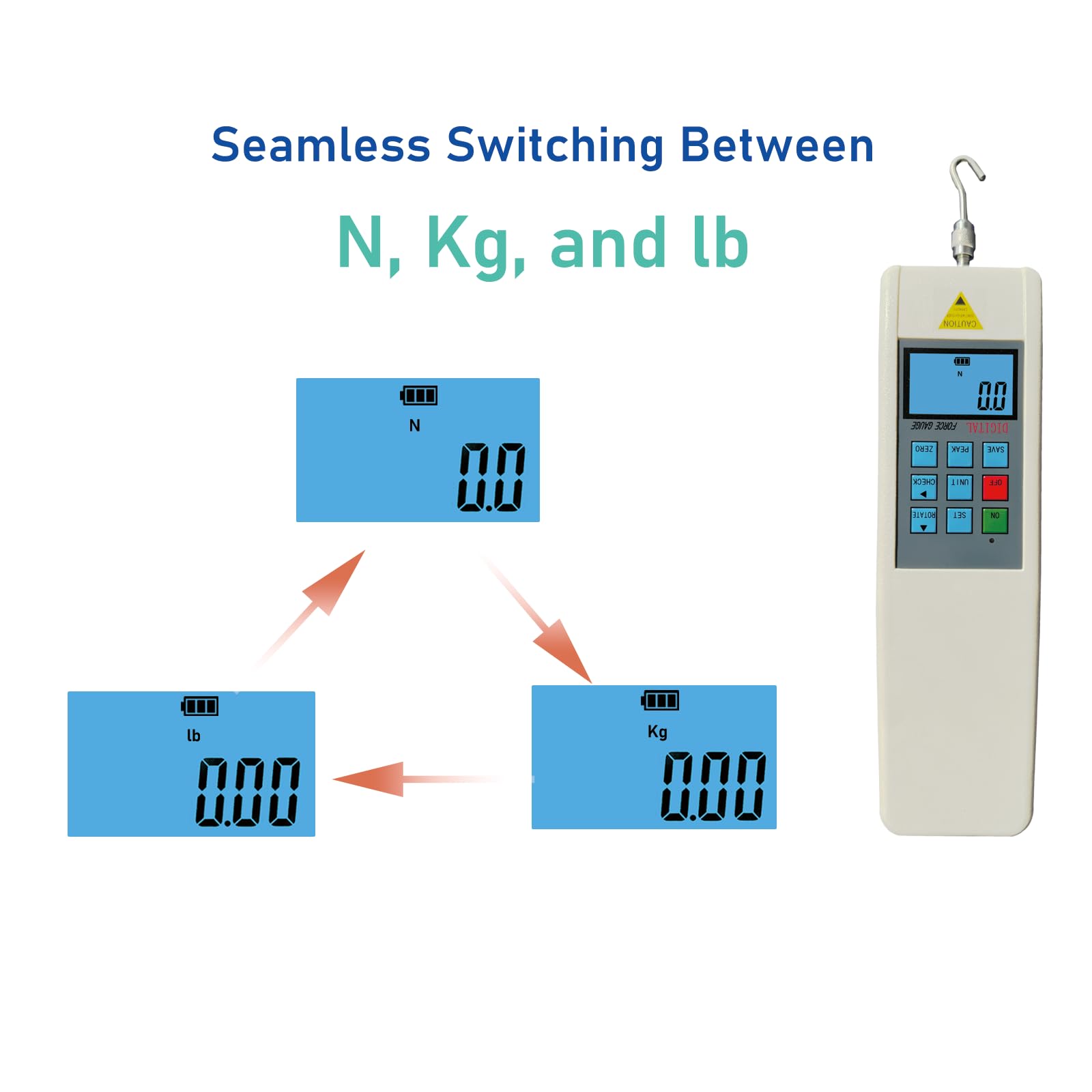 HF-5 Digital Push Pull Gauge Force Tester 5N Capacity with LCD Display - Perfect for Quality Control, Mechanical Testing & Laboratory Measurements