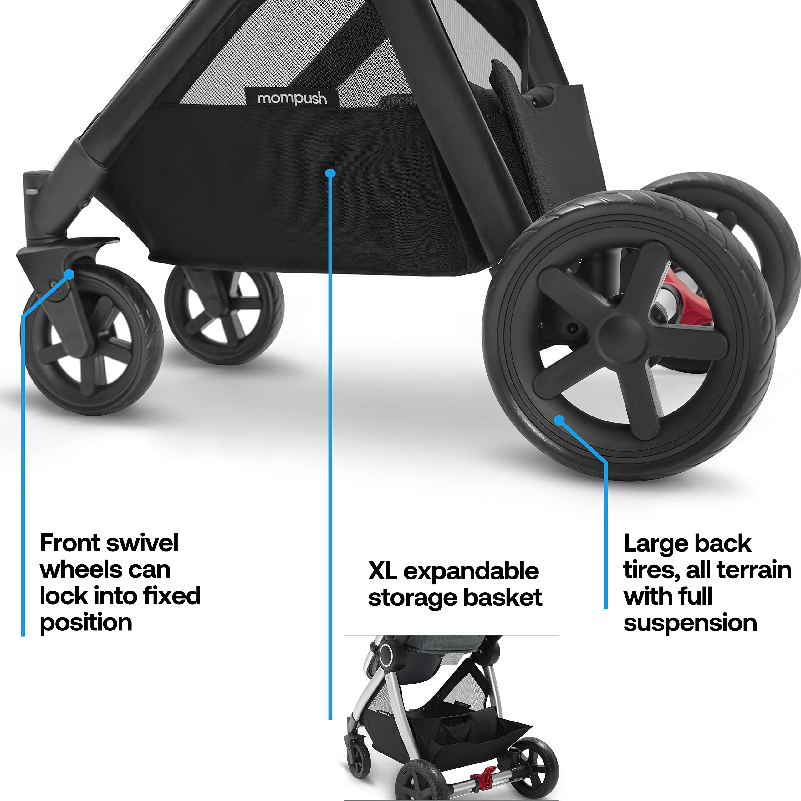 Mompush Ultimate2 Baby Stroller - Premium Convertible Full-Size Bassinet Stroller for Newborn & Toddler with Reversible Seat, One-Hand Recline Pushchair Pram & Car Seat Adapter - Perfect for City Walks, Shopping & Family Outings