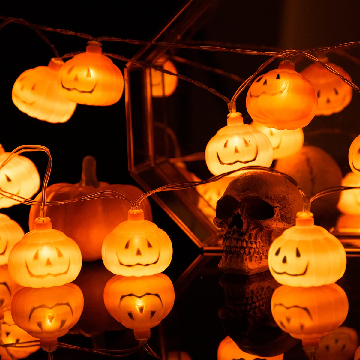 Ciaell 2 Pack Halloween Pumpkin String Lights - 150PCS Clear Gold Plastic Plates for Party Decorations, Home, Garden & Outdoor Halloween Decor