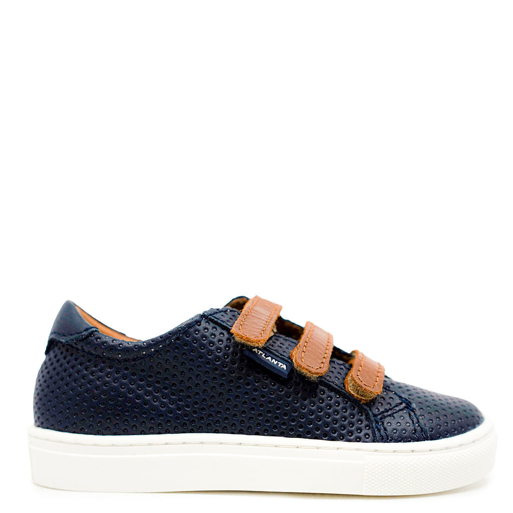 Men's Atlanta Moccasin Brown & Blue Stamped Velcro Sneakers - Comfortable Slip-On Shoes for Casual Wear & Outdoor Activities