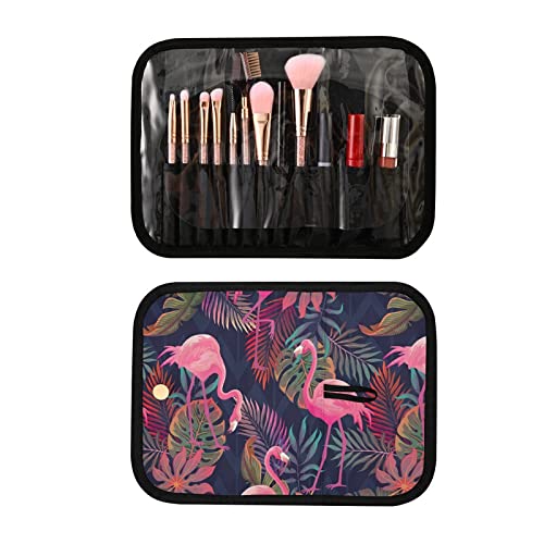 3-Piece Tropical Pink Flamingo & Palm Leaf Hanging Toiletry Bag Set - Clear Travel Makeup Organizer for Women, Waterproof Portable Cosmetic Case - Perfect for Vacation, Gym, Camping & Beach Trips