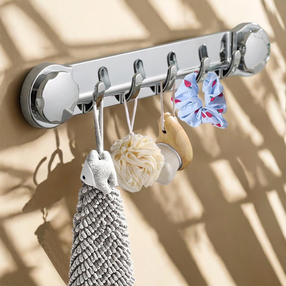 Stainless Steel Suction Cup Hooks - 2 Pack Bathroom & Kitchen Wall Hooks for Towels, Hats, Robes | Heavy Duty Shower Organizer with Strong Adhesion | Perfect for Bathroom Storage, Closet Organization & Space Saving