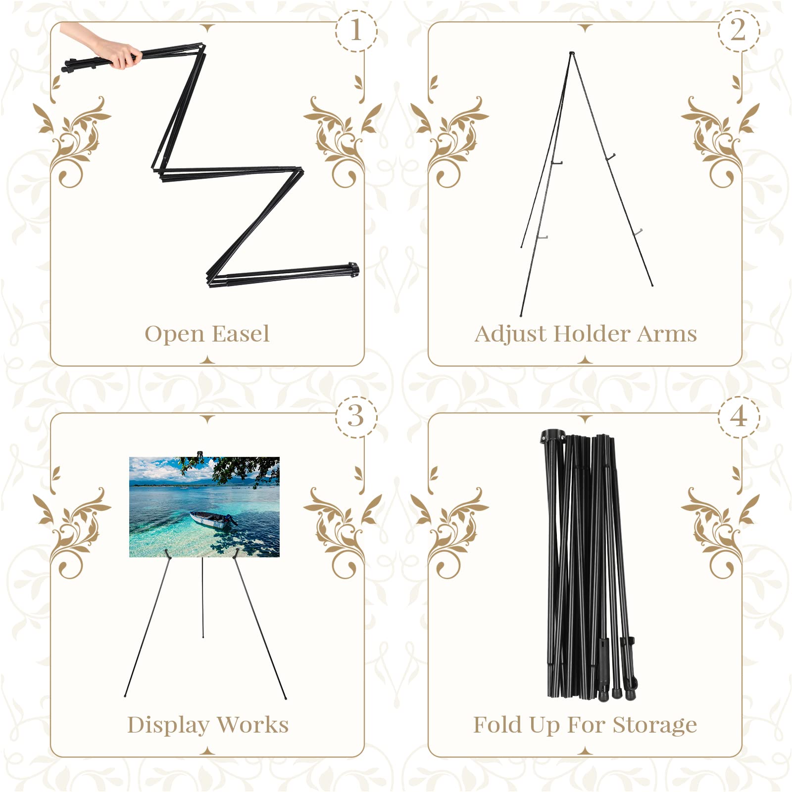 Yexiya 10 Pack 65 Inch Heavy Duty Foldable Metal Easel Stands with Carrying Bag - Black Floor Tripod Display Holder for Wedding Signs, Posters, Art Canvas - Supports 44 lbs - Perfect for Events, Galleries & Classrooms