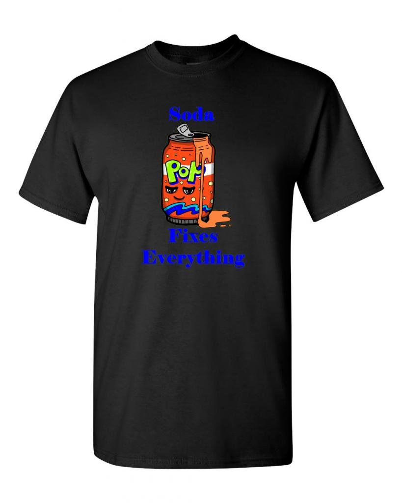 Funny Soda Fixes Everything Adult T-Shirt - Cool Graphic Tee for Casual Wear, Gifts & Pop Culture Fans