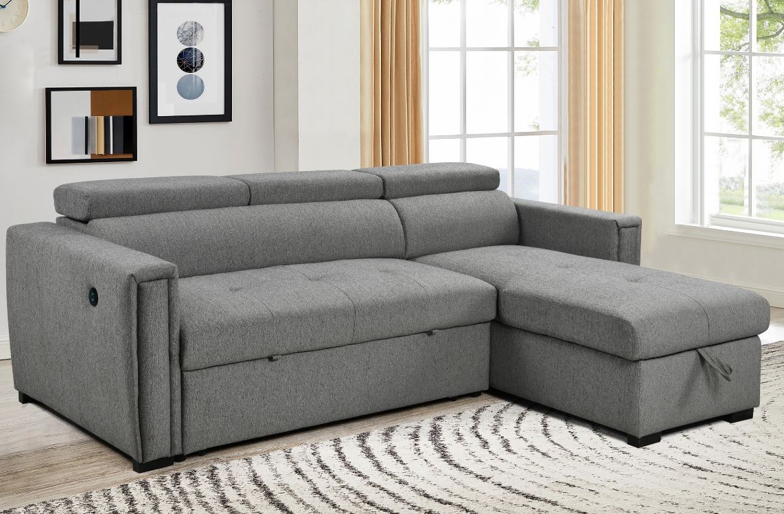 Reversible Sectional Sofa with Storage Chaise and Pull Out Ottoman - Modern L-Shaped Couch for Living Room, Family Room, or Home Theater - 99033