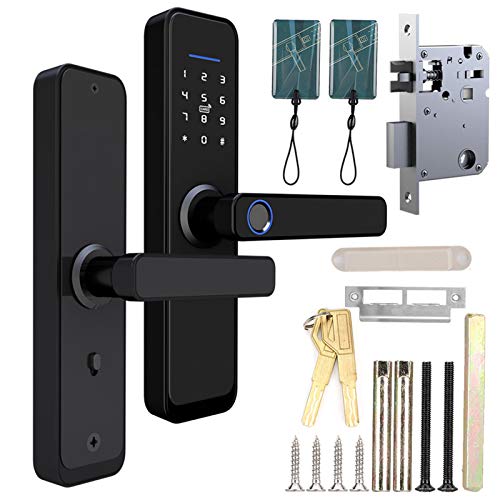 Smart Touchscreen Keypad Door Lock with Fingerprint Scanner & Keyless Entry - Electronic Deadbolt Security Lock with Handle for Home & Office - Easy DIY Installation for Enhanced Safety & Convenience