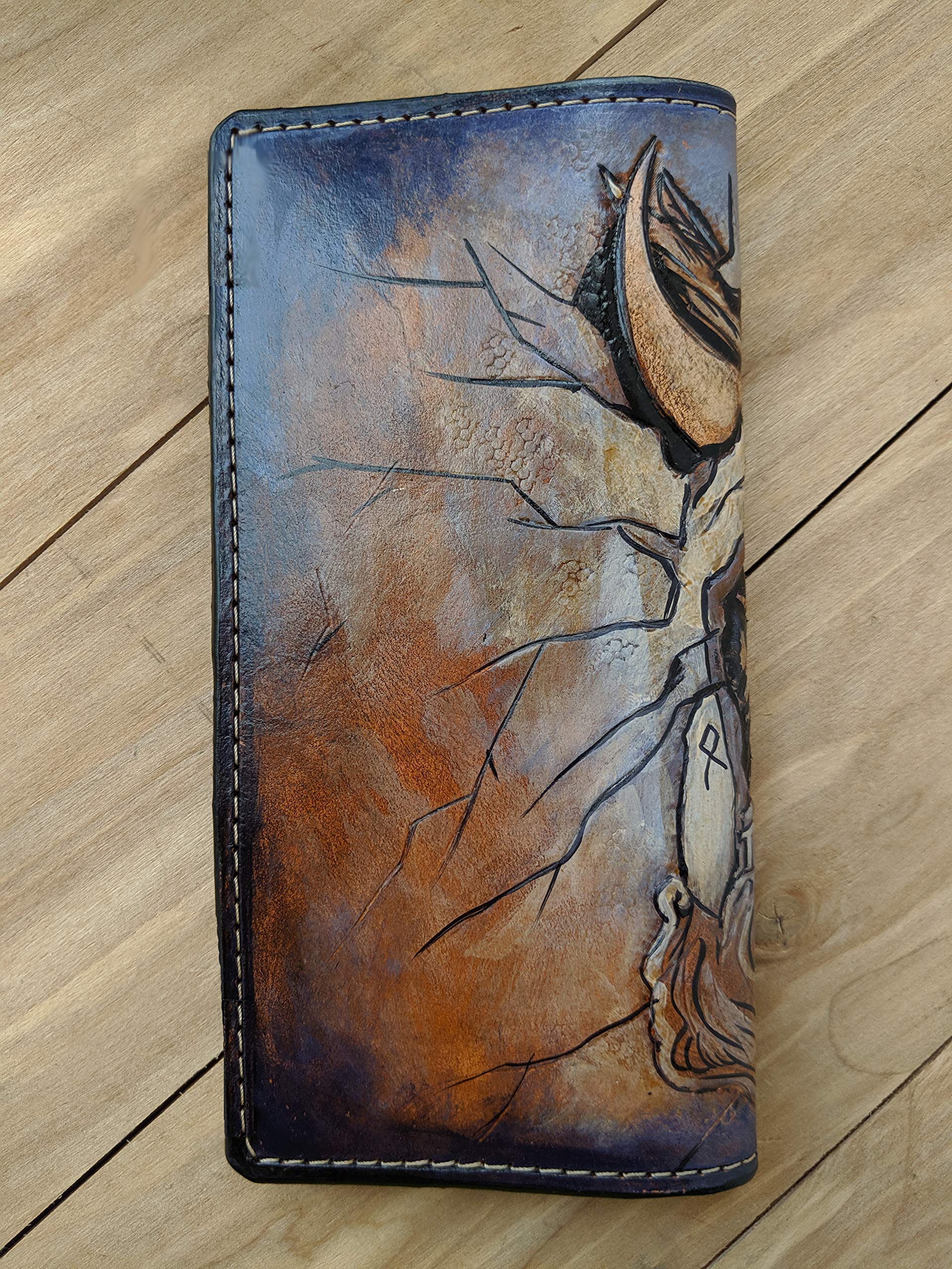 Handcrafted 3D Genuine Leather Wallet for Men - Viking, Odin & Celtic Designs - Custom Biker Wallet with Fox, Bear & Thor Hammer Engravings - Perfect for Motorcycle Riders, Travel & Gift Giving