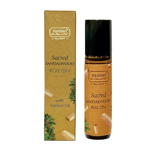 Nyassa Sacred Sandalwood Roll-On Essential Oil - 10ml Pure Jojoba Oil & Fragrance Blend for Aromatherapy, Stress Relief & Meditation - Perfect for Home, Office & Yoga Practice