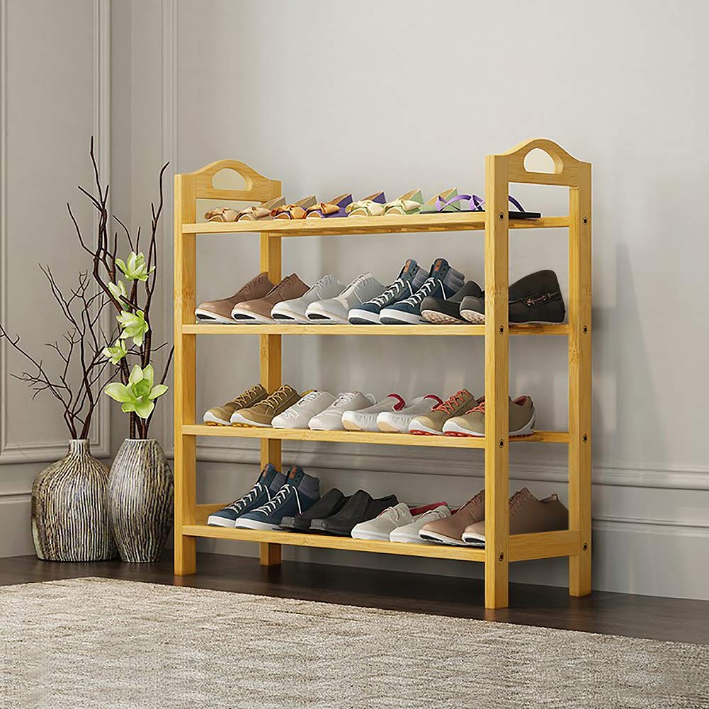 4 Tier Stackable Bamboo Shoe Rack - Space Saving Shoe Organizer for Entryway, Closet & Bedroom (Holds 15-20 Pairs) - Natural Wood Shoe Shelf 31.5