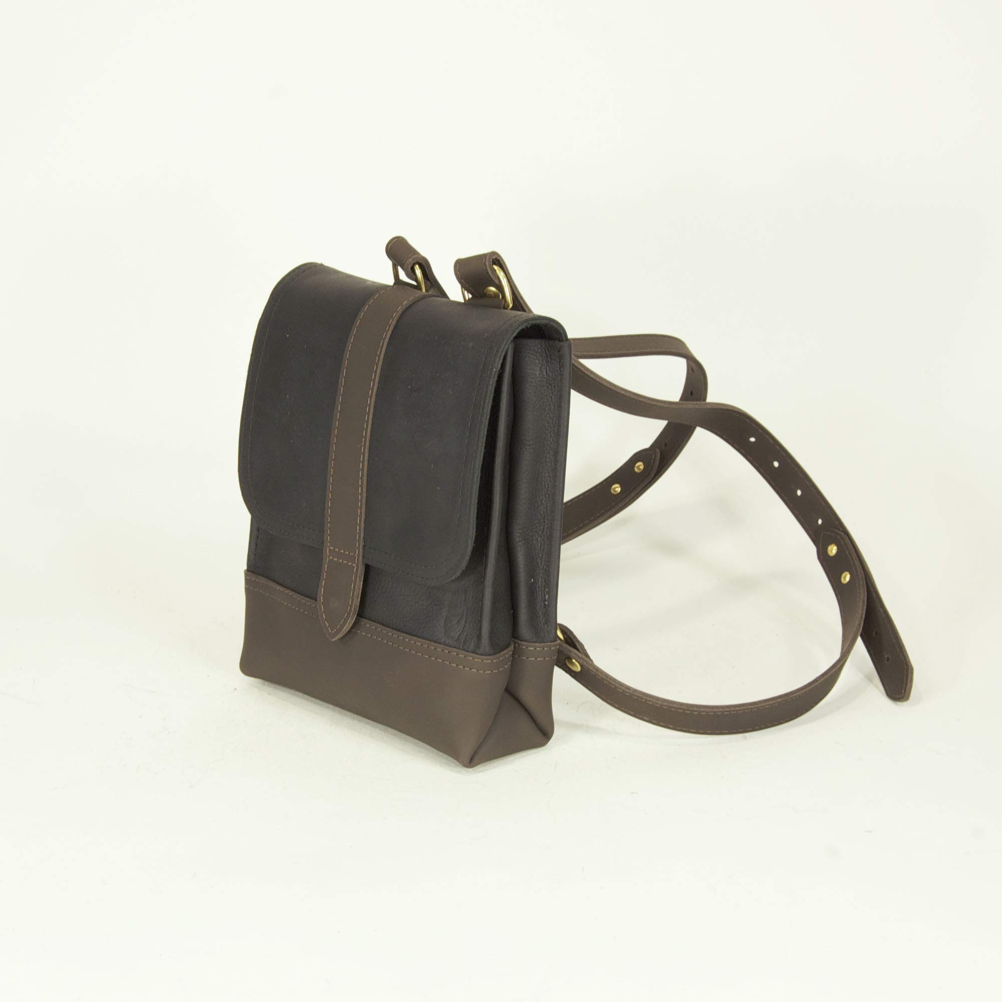 Flora Mini Backpack for Women - Stylish Kodiak Black & Chocolate Leather Crossbody Purse - Perfect for Travel, Work, and Everyday Use
