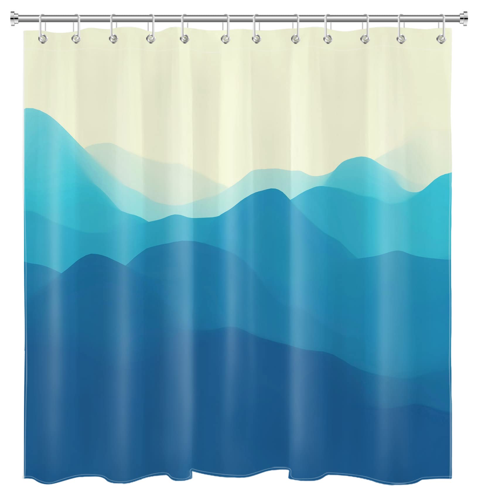 HVEST Abstract Line Mountains Shower Curtain - Waterproof Polyester Bathroom Decor with Hooks, 72x72 Inches, Teal & Blue - Perfect for Nature-Inspired Bathroom Themes and Spa-Like Showers