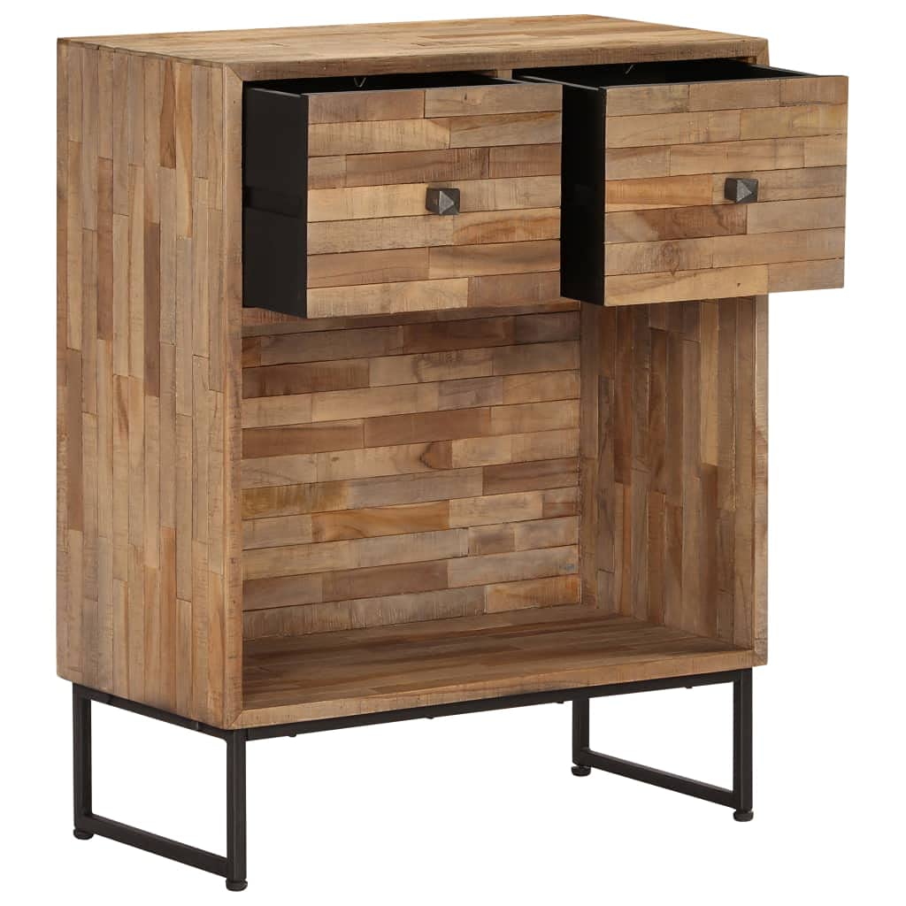 Reclaimed Teak Wood Sideboard with Drawers - Rustic Brown Industrial Style Handmade Compact Buffet Cabinet for Dining Room, Living Room & Entryway Storage
