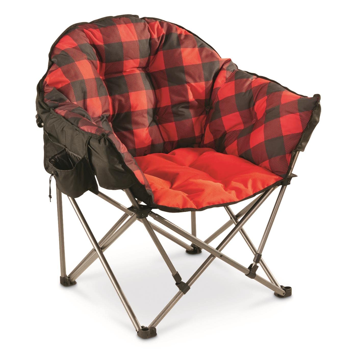 Guide Gear Oversized Camping Chair - Portable Folding Chair with Padded Seat, 500 lb Weight Capacity, Red Plaid - Perfect for Outdoor Camping, Picnics, Beach & Backyard Relaxation