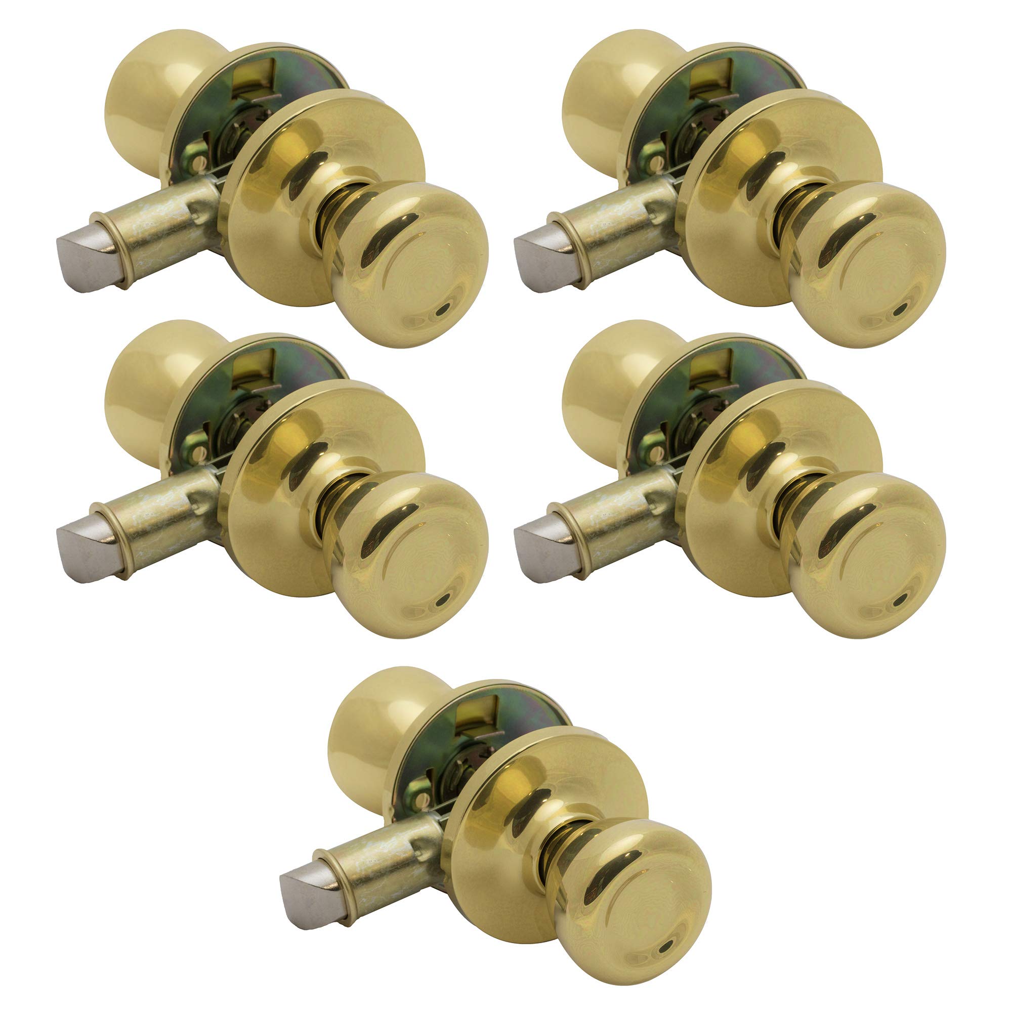 5-Pack Pro-Grade Classic Mobile Home Passage Door Knobs - Hall & Closet Handles in Polished Brass | Durable Hardware for Trailers, RVs & Tiny Homes