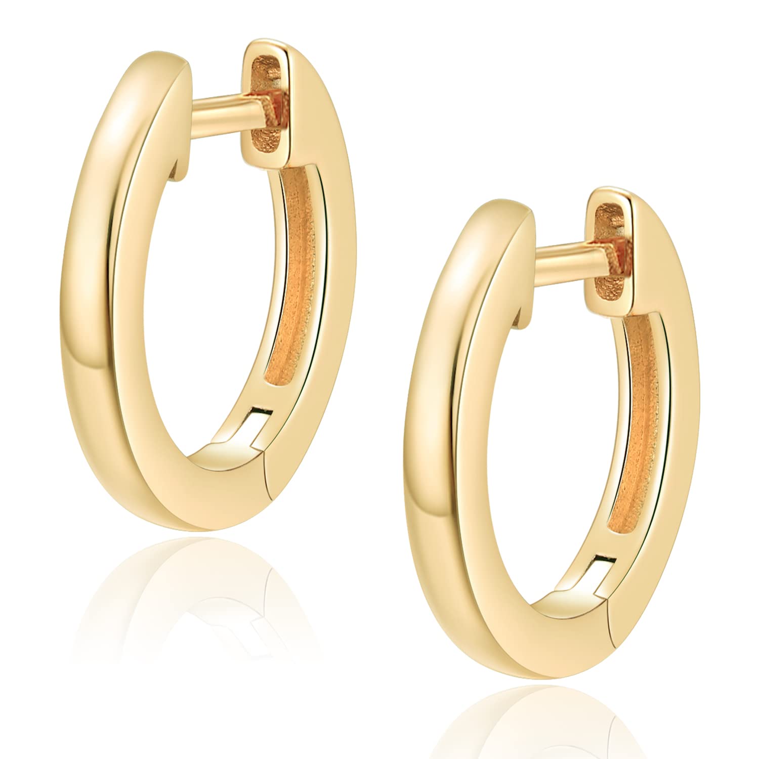 925 Sterling Silver 14K Gold Plated Small Hoop Earrings for Women - Hypoallergenic Lightweight 15mm/20mm Cubic Zirconia Huggie Hoops | Perfect for Everyday Wear, Parties & Gift Giving