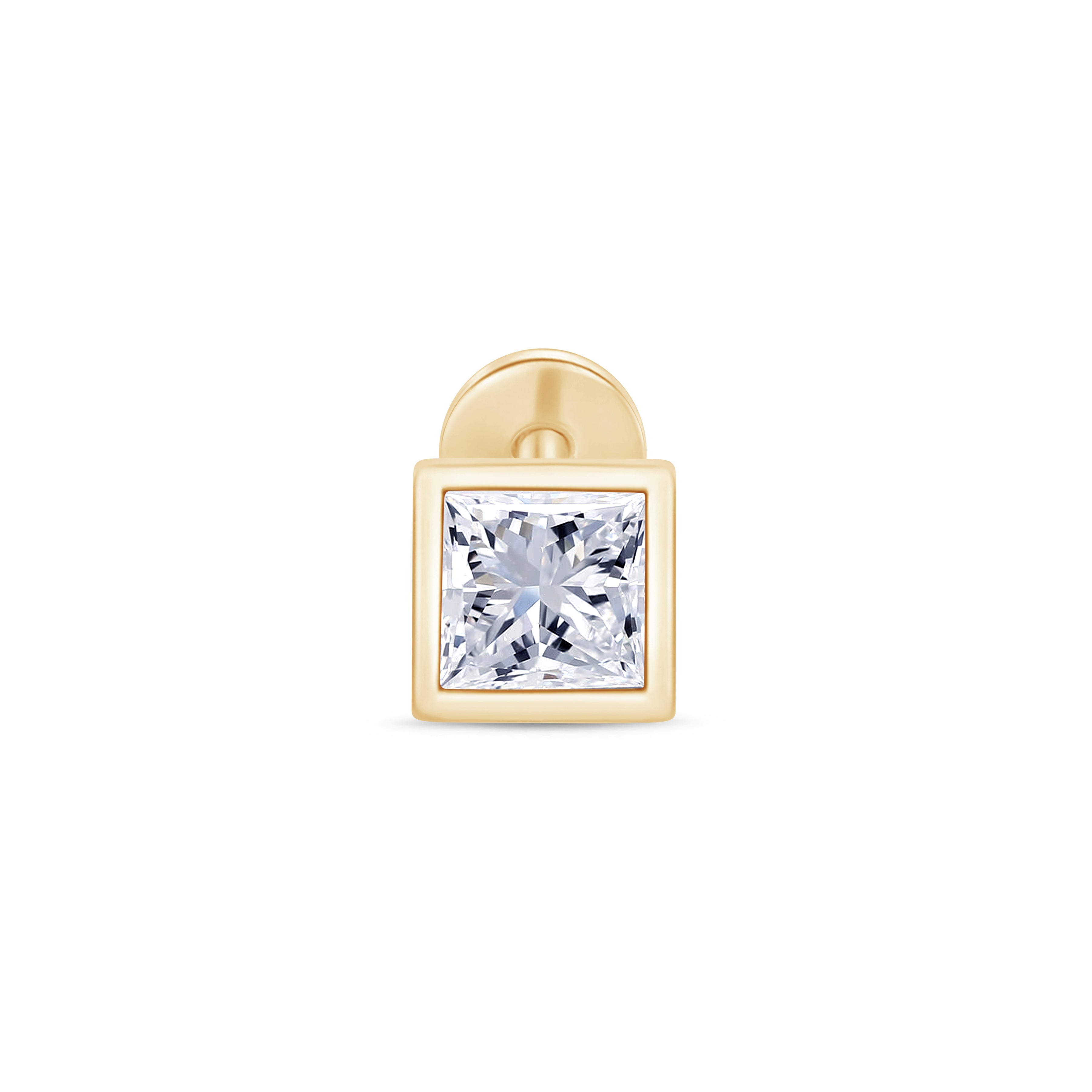 14K Yellow Gold Princess Cut Gemstone Stud Earrings - Bezel Set Flat Back for Secure Wear | Perfect for Weddings, Parties & Everyday Elegance