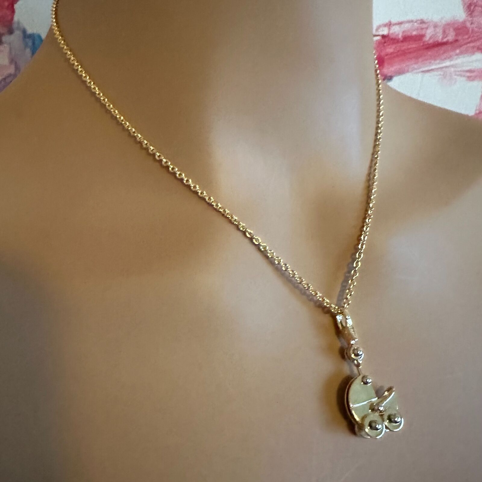 Authentic Cartier 18K Yellow Gold Baby Carriage Charm Pendant Necklace - Perfect Gift for Newborns, Baby Showers & First Birthdays | Elegant Jewelry for Moms & Grandmothers