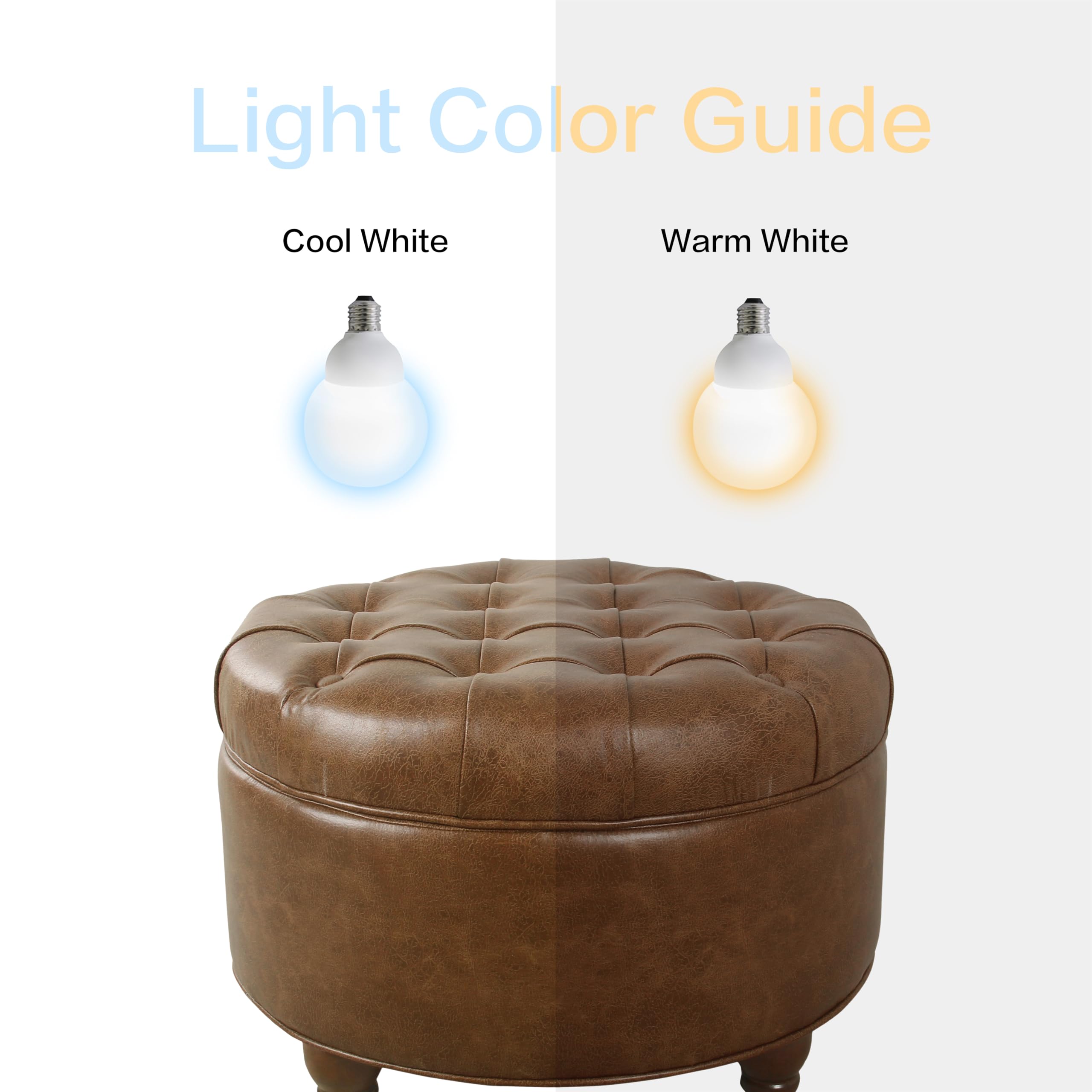 Homepop Button Tufted Faux Leather Round Storage Ottoman - Brown Leather Footrest Stool with Hidden Storage for Living Room, Bedroom & Home Decor | Perfect for Extra Seating, Footrest & Organization