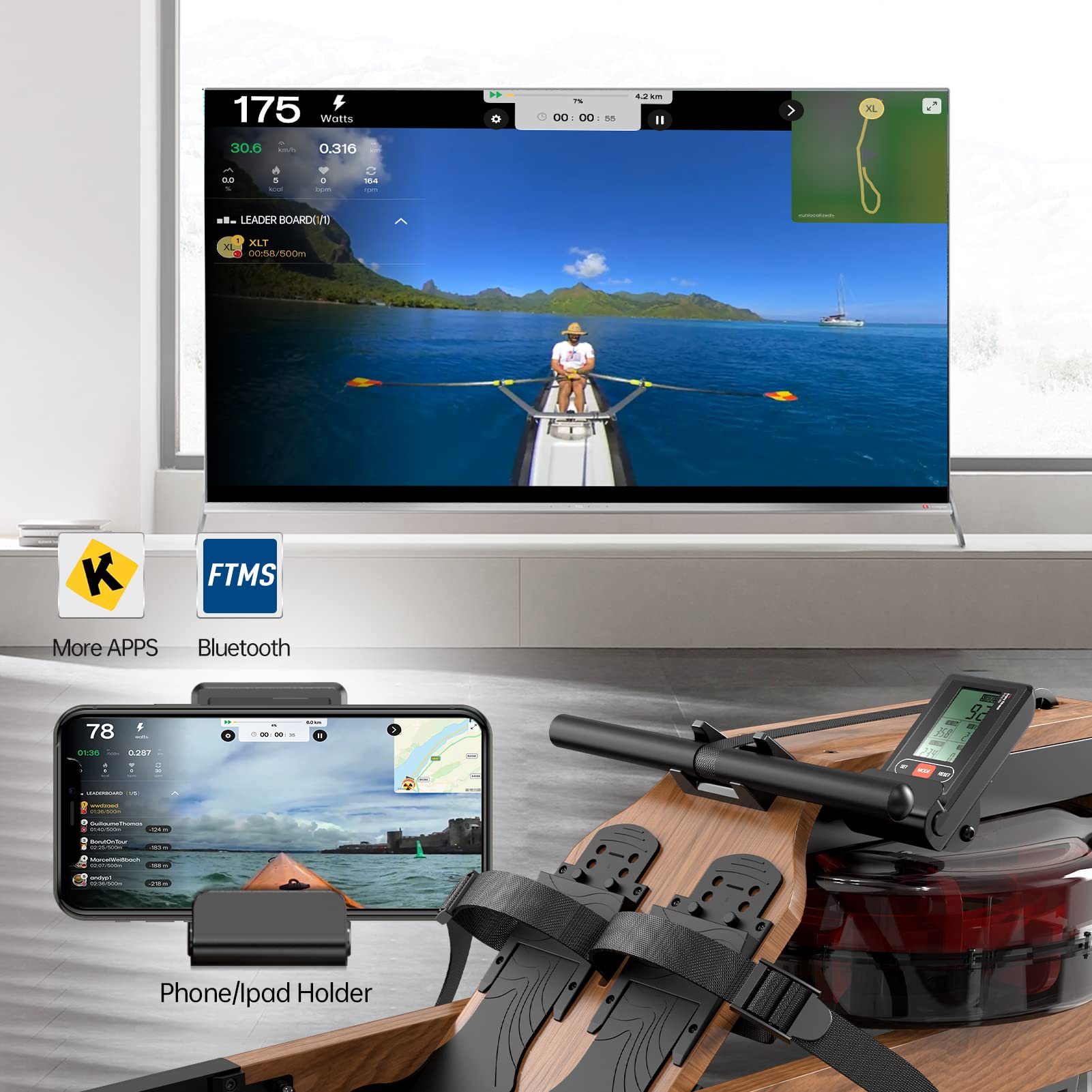 JOROTO Foldable Rowing Machine for Home Use - Bluetooth Smart Monitor, Tablet Holder & Water Resistance System - Perfect for Home Gym, Cardio Workouts & Full-Body Training