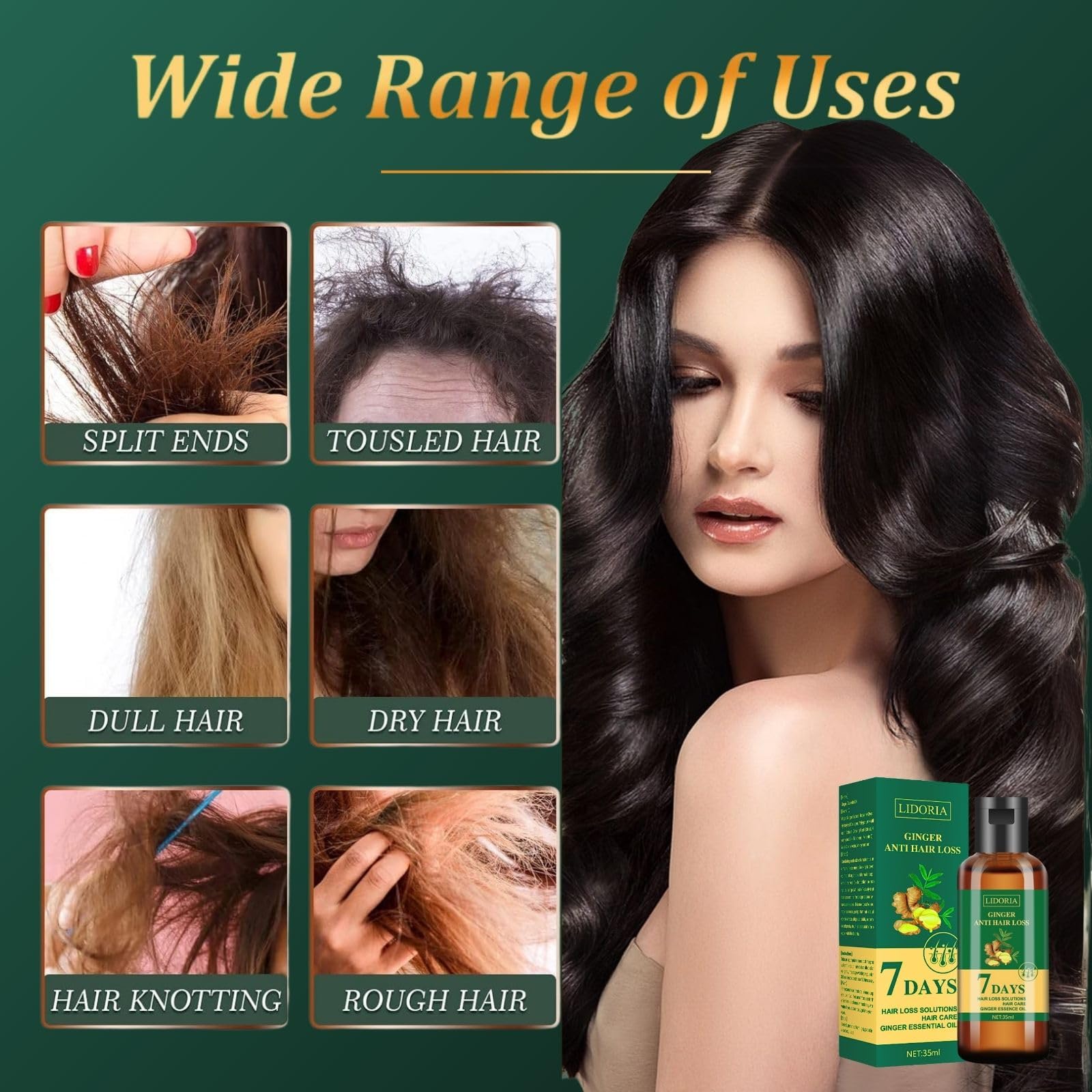 2PCS Lidoria Ginger Anti Hair Loss Oil - Natural Hair Growth Serum for Thicker, Stronger Hair - Nourishes Hair Roots & Scalp - Perfect for Daily Hair Care & Scalp Massage