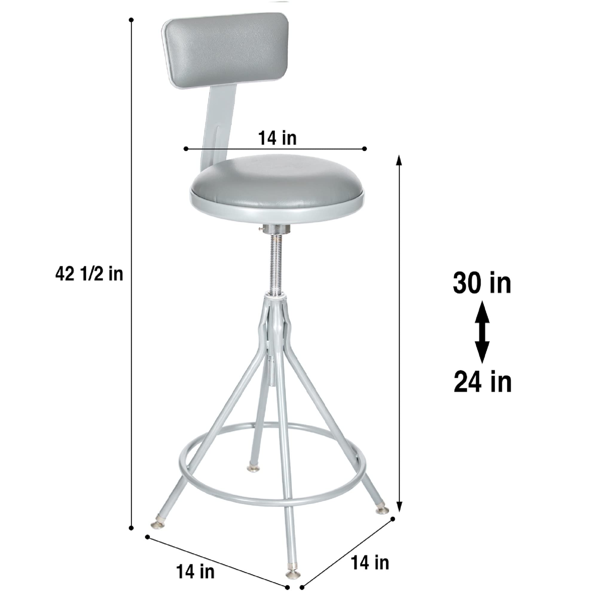 Adjustable Swivel Bar Stool with Backrest & Padded Seat - 24-30