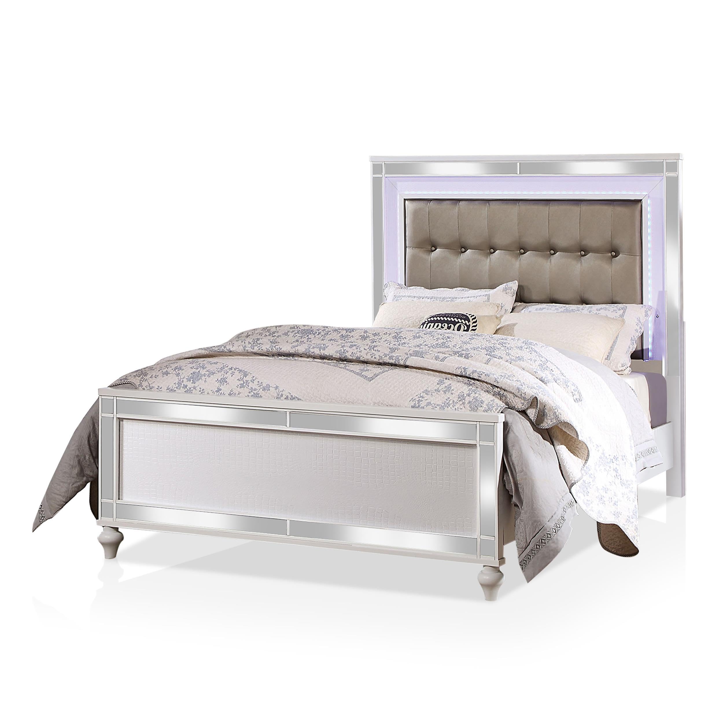 Furniture of America Xulu Contemporary Wood King Bed with LED Lights in White - Modern Bedroom Furniture for Luxurious Home Decor