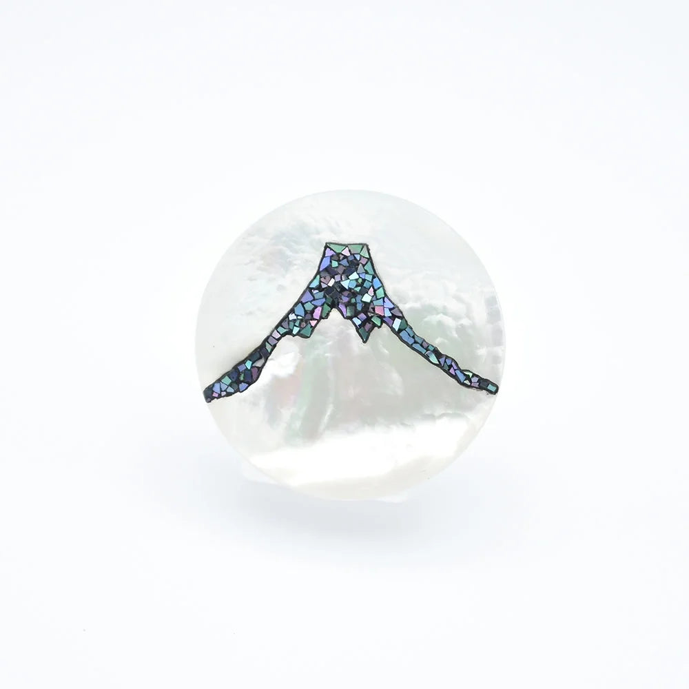 Raden Brooch with White South Sea Pearl Shell & Mt. Fuji Design | Traditional Japanese Urushi Lacquer Jewelry | Elegant Accessory for Weddings, Parties & Formal Occasions