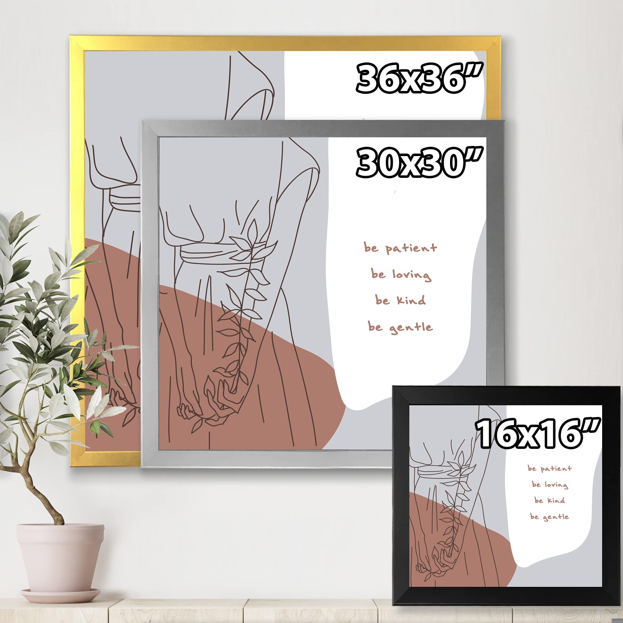 DesignQ Be Patient Be Kind Be Loving Modern Framed Wall Art - Inspirational Home Decor for Living Room, Bedroom & Office