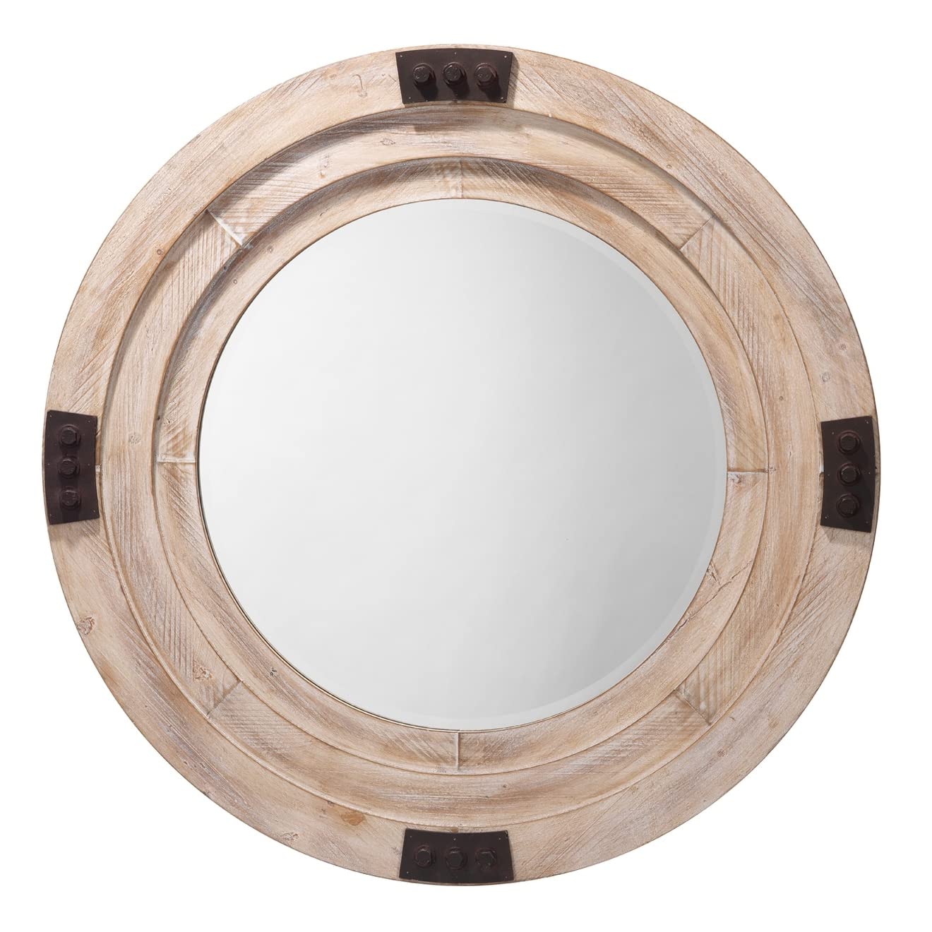 Overstock Alden Décor Nowelle Wood Mirror - White Washed Finish | Farmhouse Style Wall Mirror for Living Room, Bedroom & Entryway Decor