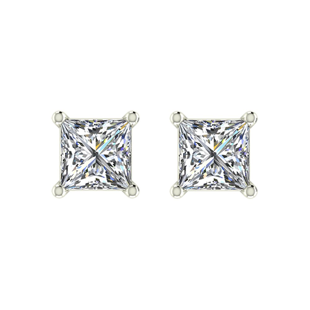 14K Gold Princess Cut Diamond Stud Earrings for Women - GIA Certified (G, I1) with Gift Box & Authenticity Card - Perfect for Weddings, Anniversaries & Special Occasions