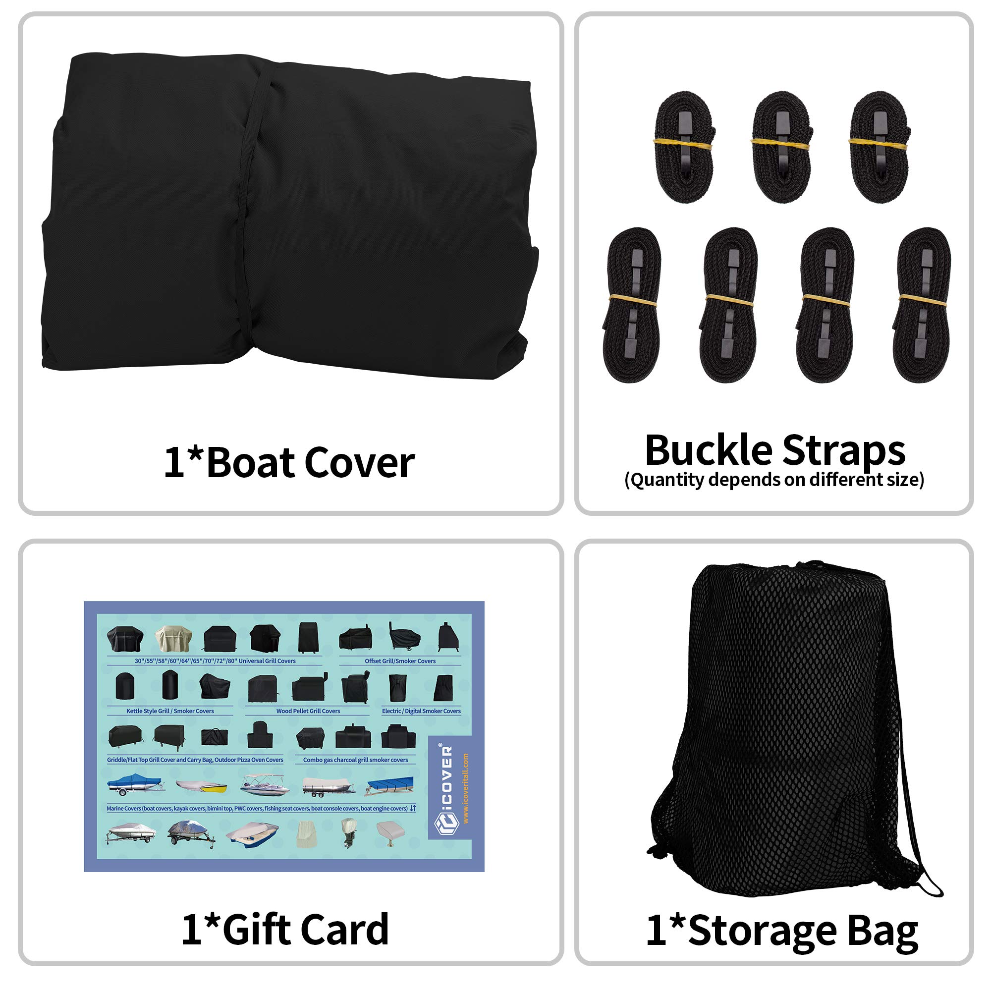 iCOVER 18ft Jon Boat Cover - Heavy Duty Waterproof Trailerable Boat Cover for 18ft Long & 75in Beam Width, Black - Perfect for Outdoor Storage & Marine Protection
