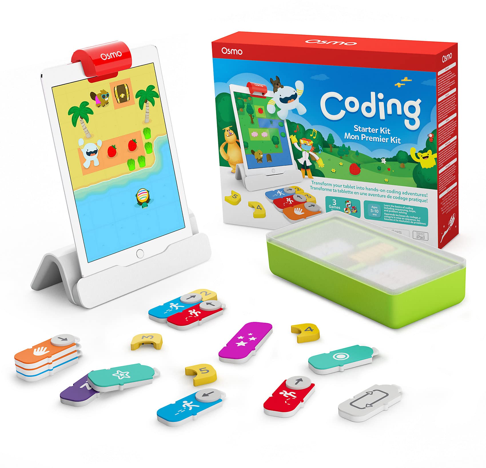 Osmo Coding Starter Kit for iPad - 3 Interactive Learning Games for Kids Ages 5-10+ | Learn Programming Basics, Solve Coding Puzzles | Includes iPad Base | STEM Educational Toy for Home & Classroom Use