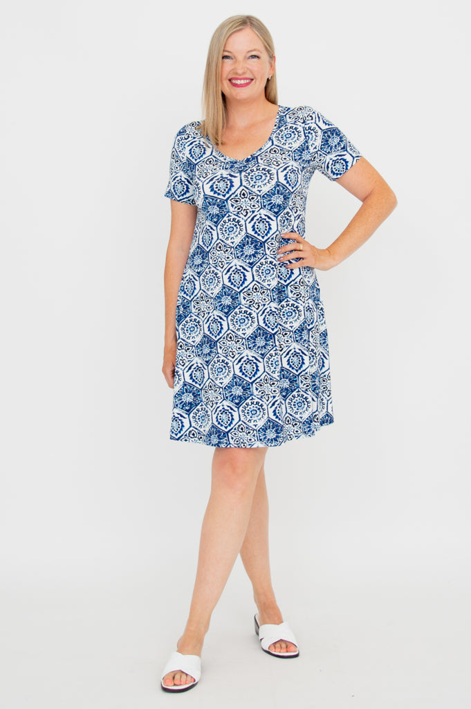 Lanai Short Sleeve Summer Dress - Breathable Bamboo Fabric in Zesty Color - Perfect for Beach Vacations, Outdoor Parties & Casual Wear