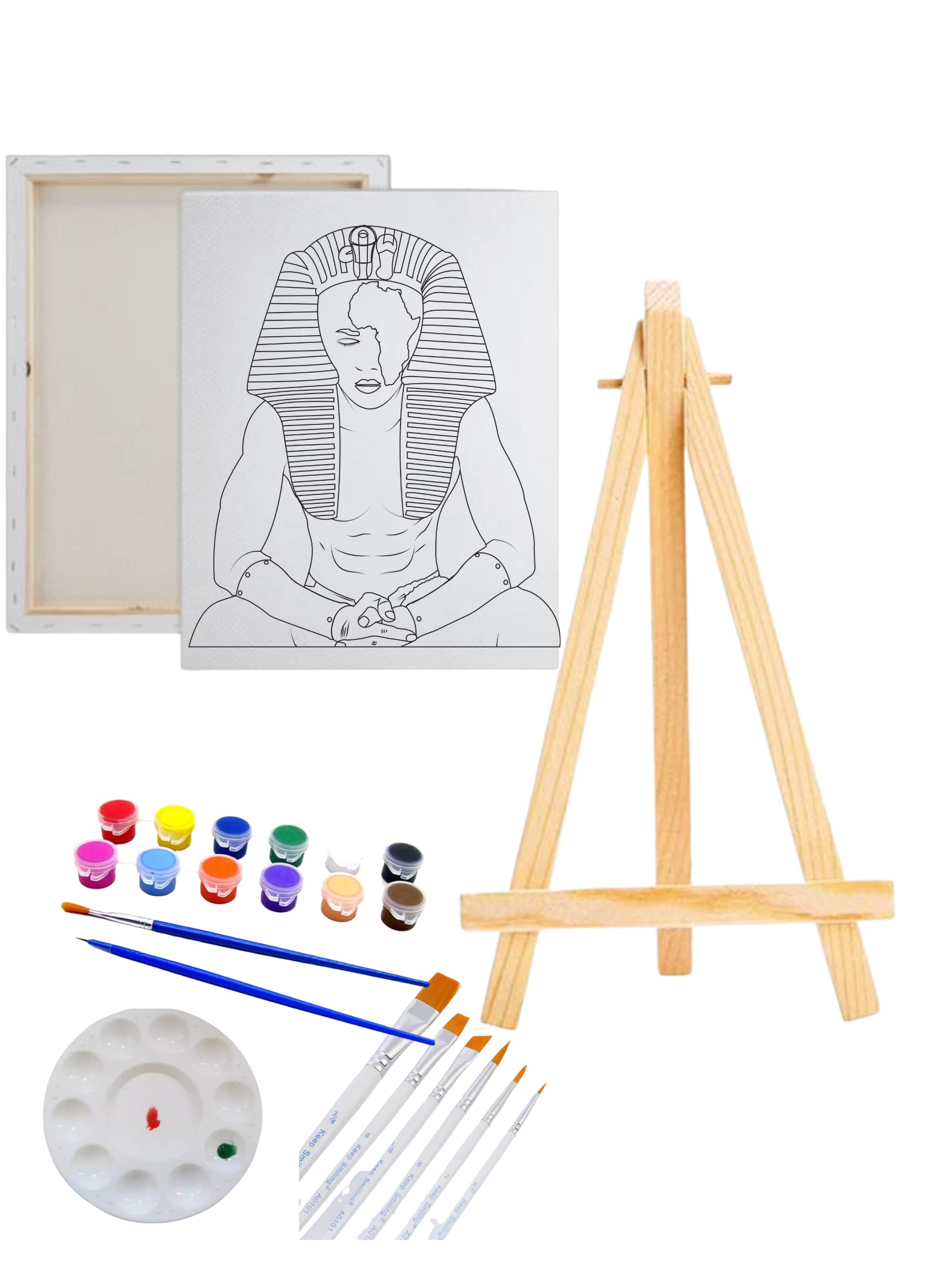 Pre Drawn Canvas Painting Kit - Pharaoh Valentines DIY Art Set with 8x10 Stretched Canvas, Easel & 10 Paint Brushes | Perfect for Adult Sip and Paint Parties, Couples Date Night & Creative Home Decor
