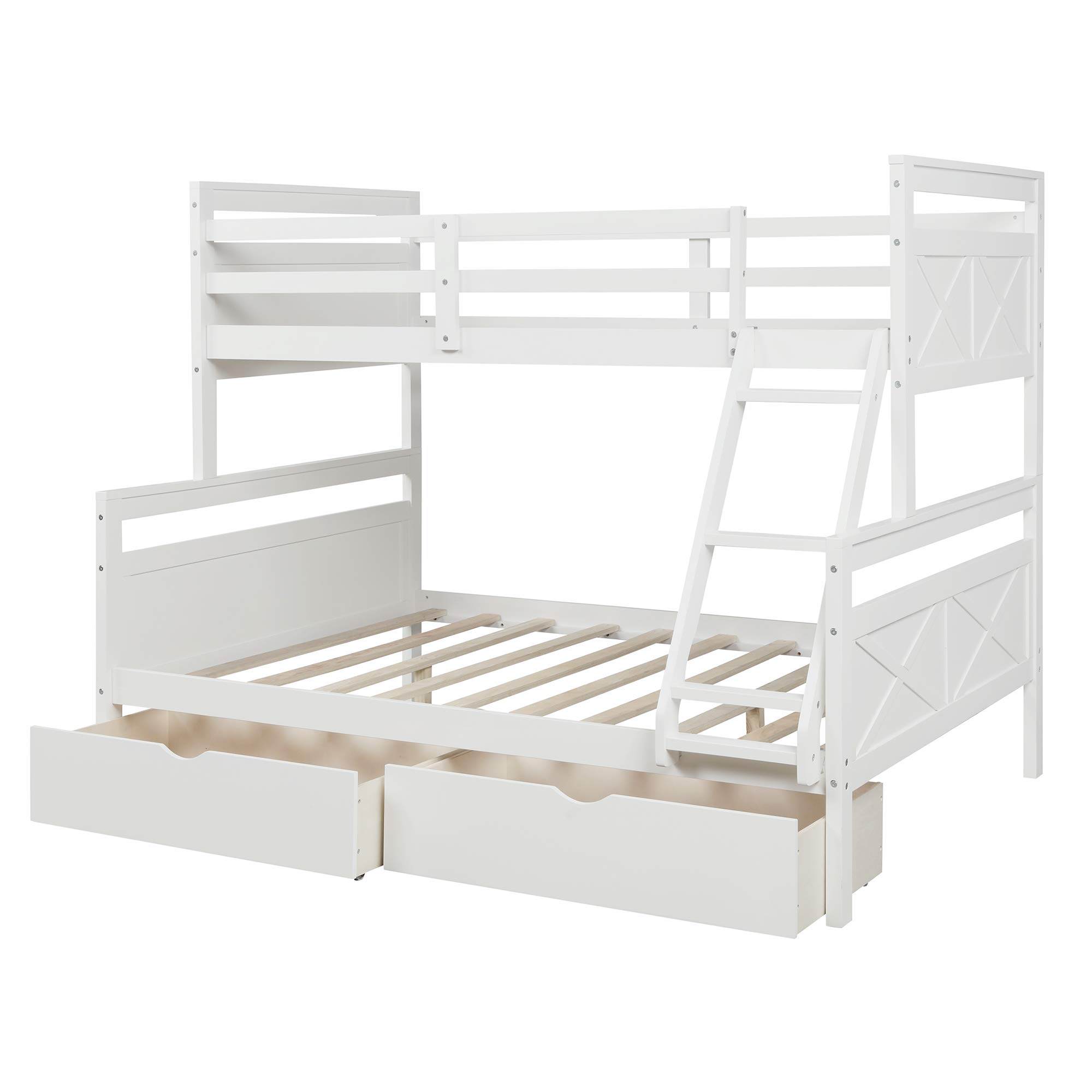 P PURLOVE Twin Over Full Bunk Bed with Storage Drawers & Ladder - Convertible Wooden Bunk Bed Frame for Kids, Teens & Guest Rooms - Space-Saving Solution for Small Bedrooms, Dorms & Vacation Homes