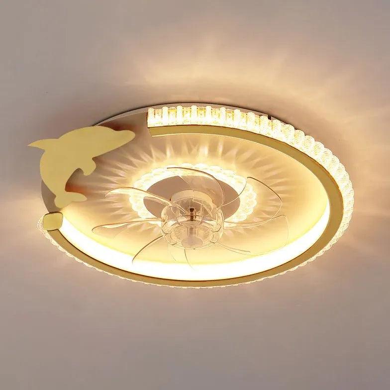 Modern Round Ceiling Fan with LED Light - Energy Efficient Quiet Bedroom Fan - Perfect for Bedroom, Living Room & Nursery Cooling & Lighting