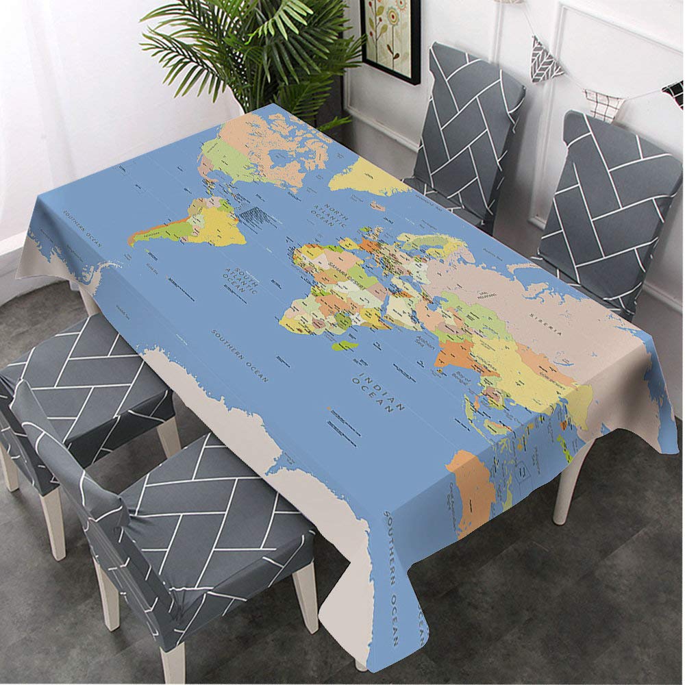 Modern World Map Tablecloth - 60x84 Inch Rectangle Decorative Table Cover with Administrative Map Design for Dining, BBQ, Picnic, Coffee Table - Perfect for Home Decor, Parties & Outdoor Events