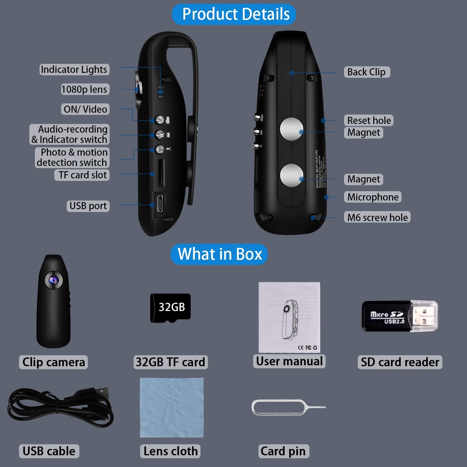 1080P FHD Spy Camera - Wearable Body Camera with Smart Motion Detection for Police, Security & Home Use | Ideal for Office, Law Enforcement & Outdoor Surveillance