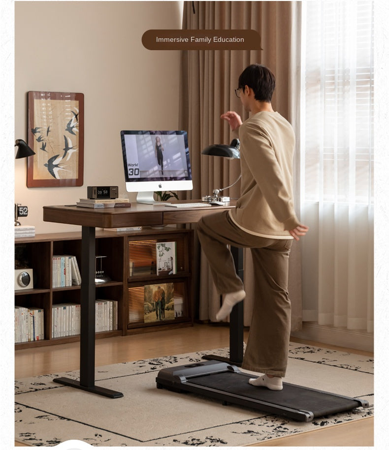 Premium Black Walnut Solid Wood Electric Height Adjustable Standing Desk - Ergonomic Home Office Computer Workstation for Remote Work & Gaming Setup