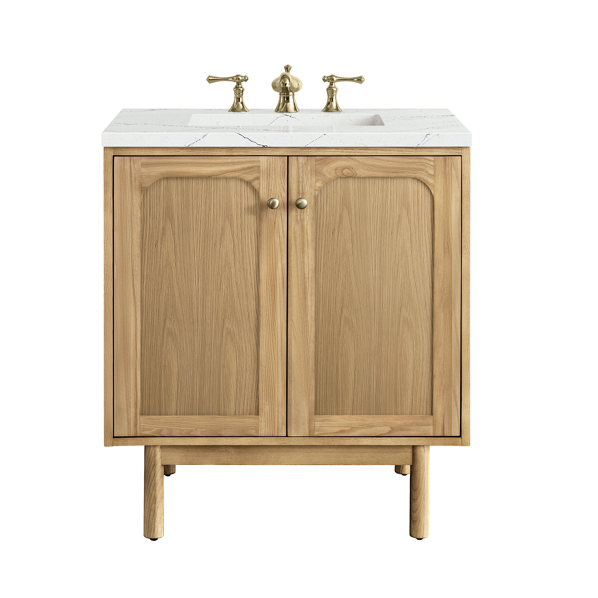 Laurent 30 Inch Single Bathroom Vanity with Light Natural Oak Finish & 3CM Ethereal Noctis Quartz Top - Perfect for Modern Master Bathrooms and Powder Rooms