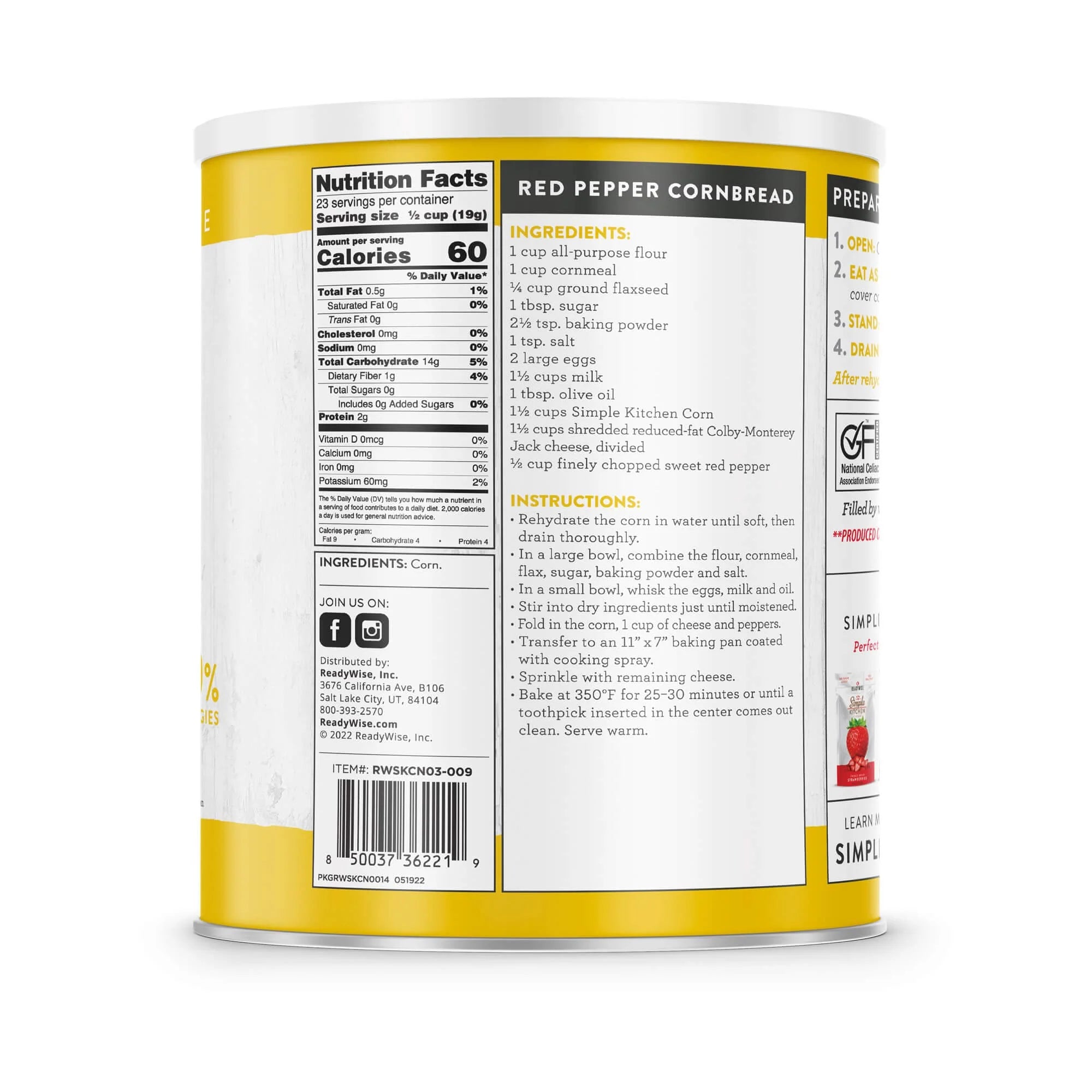 ReadyWise Freeze Dried Corn - 23 Servings Emergency Food Storage | Long Shelf Life for Camping, Hiking & Emergency Preparedness