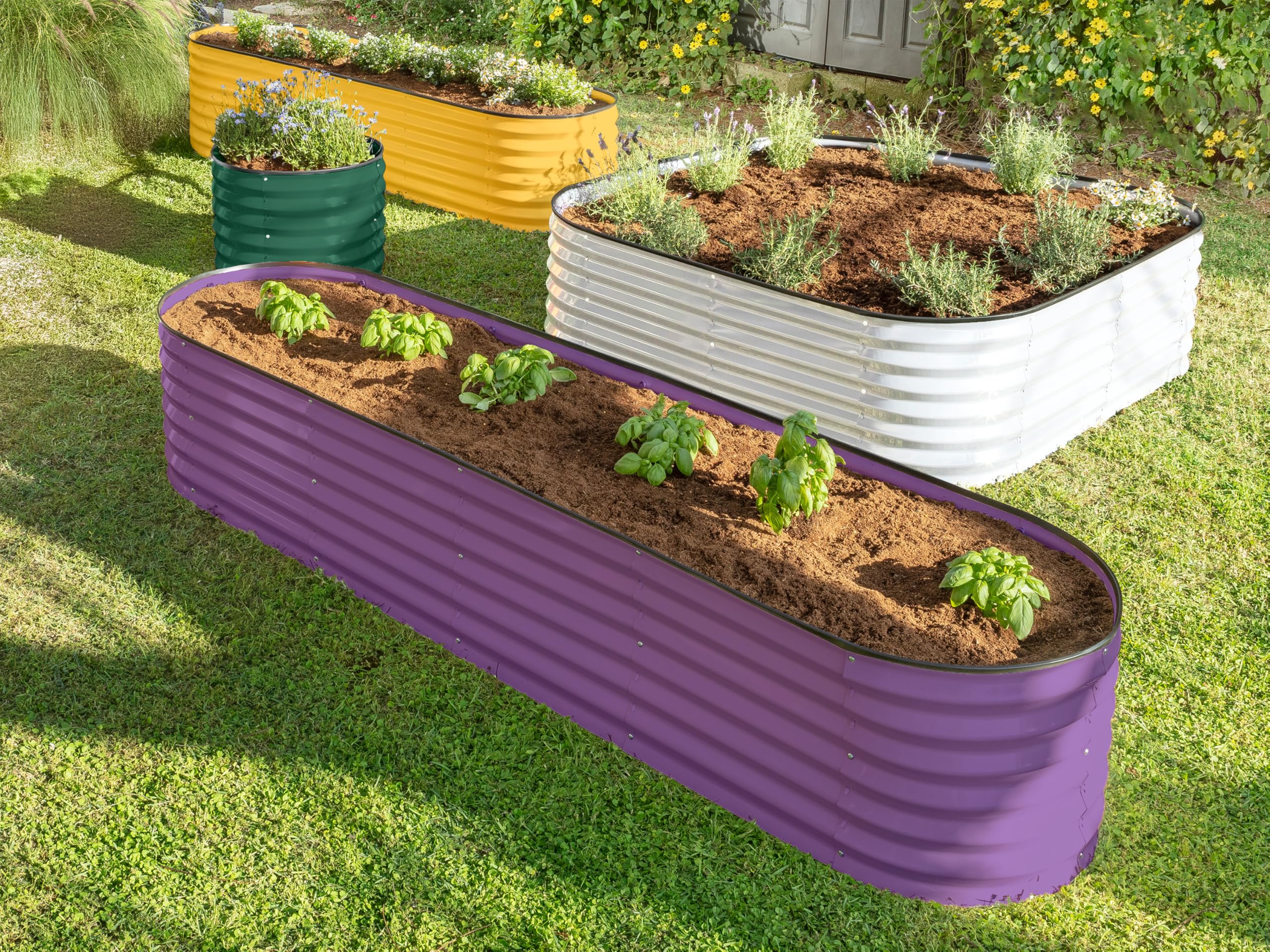 9-in-1 Galvanized Steel Raised Garden Bed Kit - 8×2×1.5 ft Modular Planter Box for Vegetables, Flowers & Herbs - 18